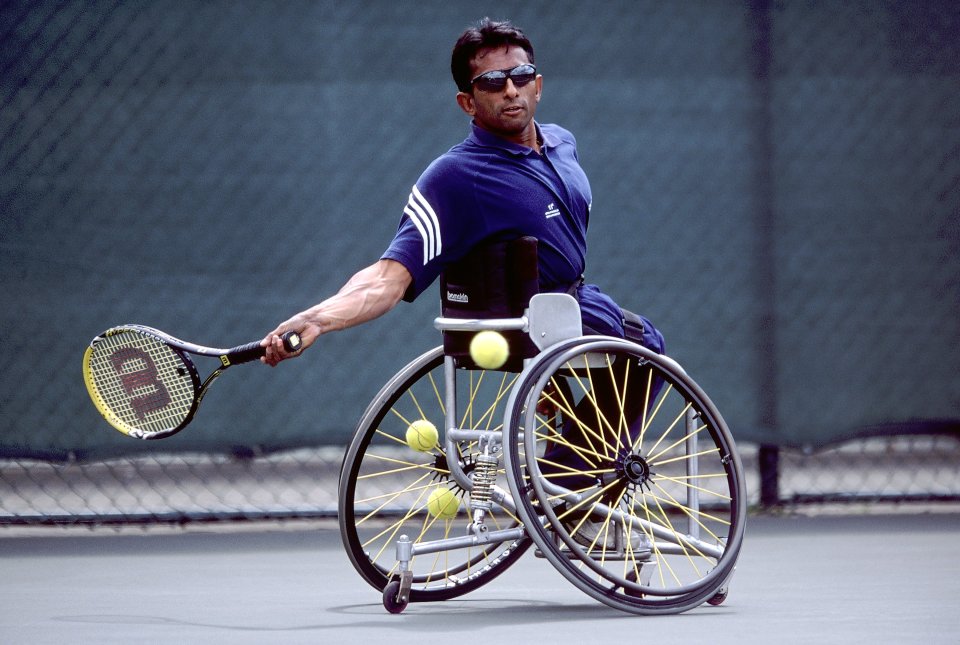 Jayant Mistry of Great Britain in action during the British Open Wheelchair Tennis Championships in Nottingham