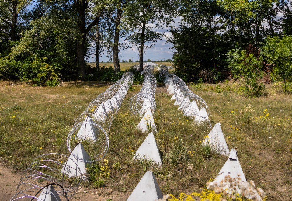 Jagged stone fortifications inside Ukraine near the border following Kyiv's incursion