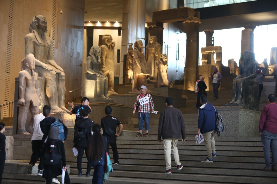 The ‘Grand Staircase’ at the Egyptian Museum being introduced to press members before its opening date