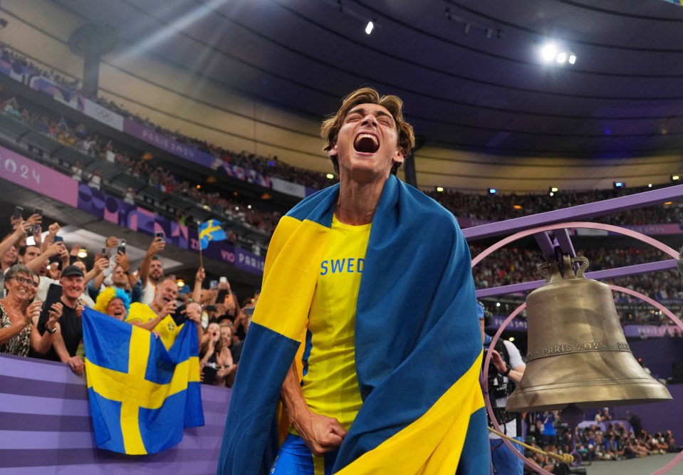 Armand Duplantis seemed to roar louder than the bell rang after he saluted his pole-vault glory by chiming it in style