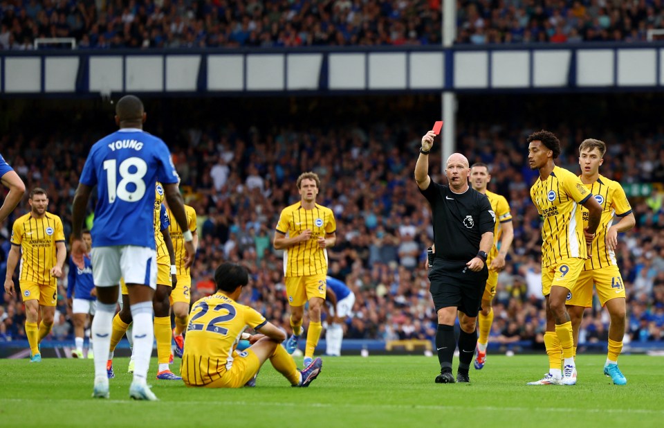 The Toffees went down to 10 men after Ashley Young was sent off