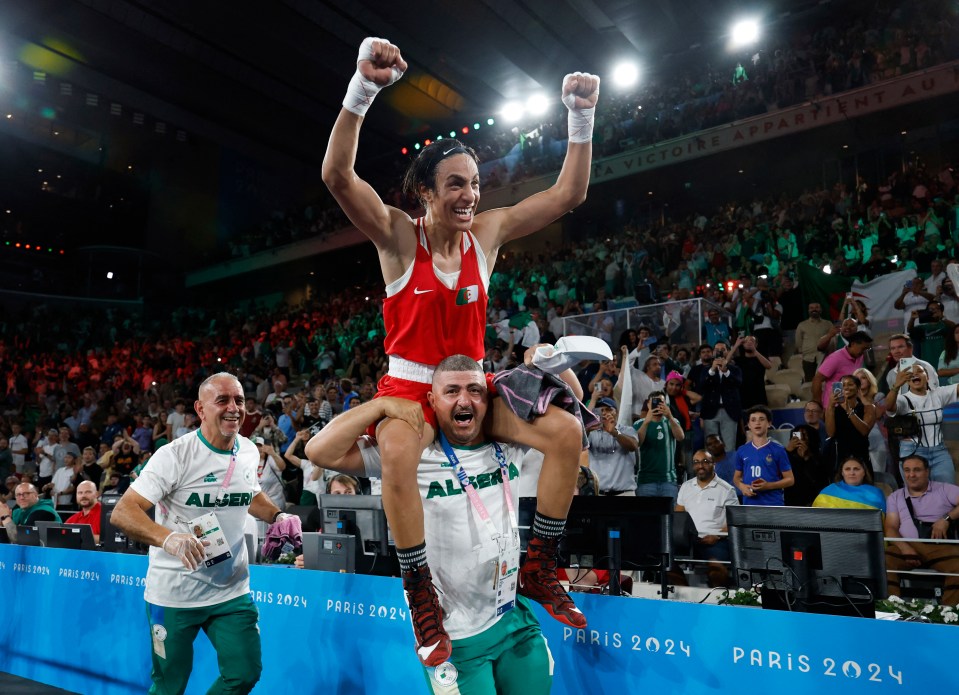 Imane Khelif celebrates her gold medal triumph