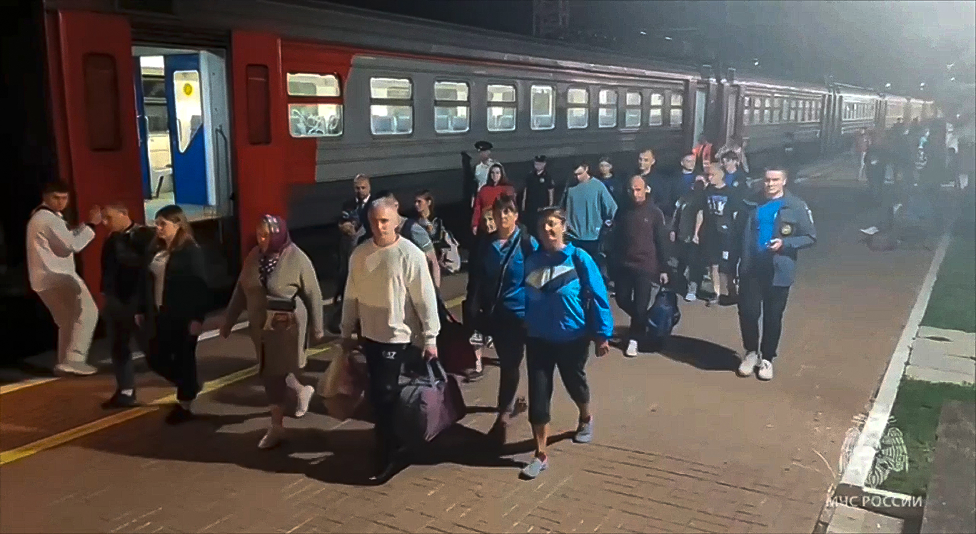 Kursk residents were seen at a railway station after fleeing their home