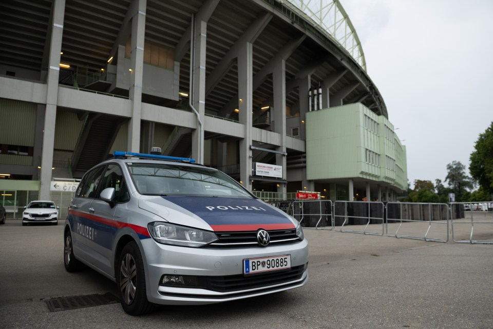 Police cars outside the stadium today