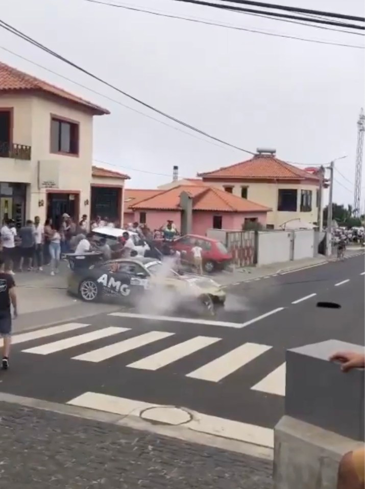 The car is seen spinning off the track on Saturday