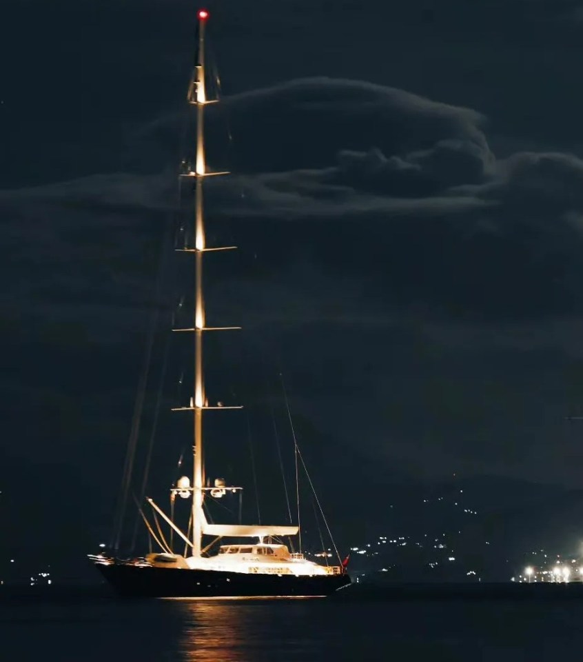 A picture of the yacht at anchor before it became flooded with water