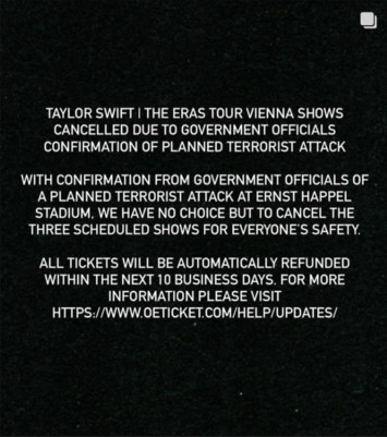 taylor swift 's eras tour vienna shows has been cancelled