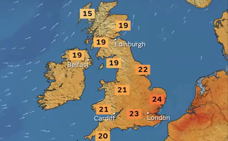 The mercury could hit 24C on Saturday