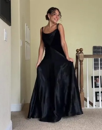 The charity shop find was a gorgeous black gown with some velvet detailing