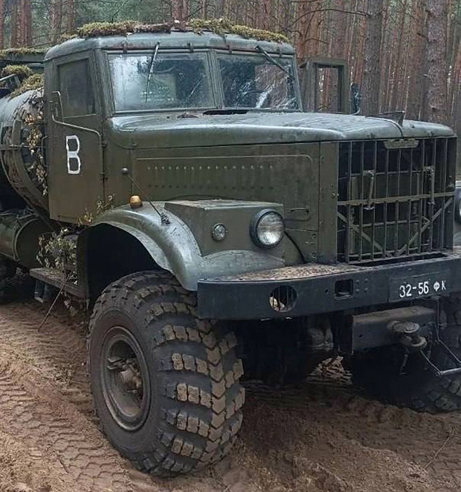 An armoured truck marked with a 'B' in the Belarus border area