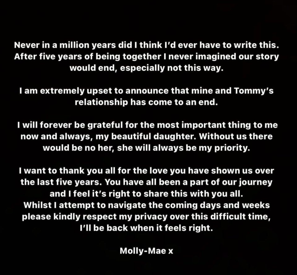 Molly revealed the upsetting news on Instagram on Wednesday