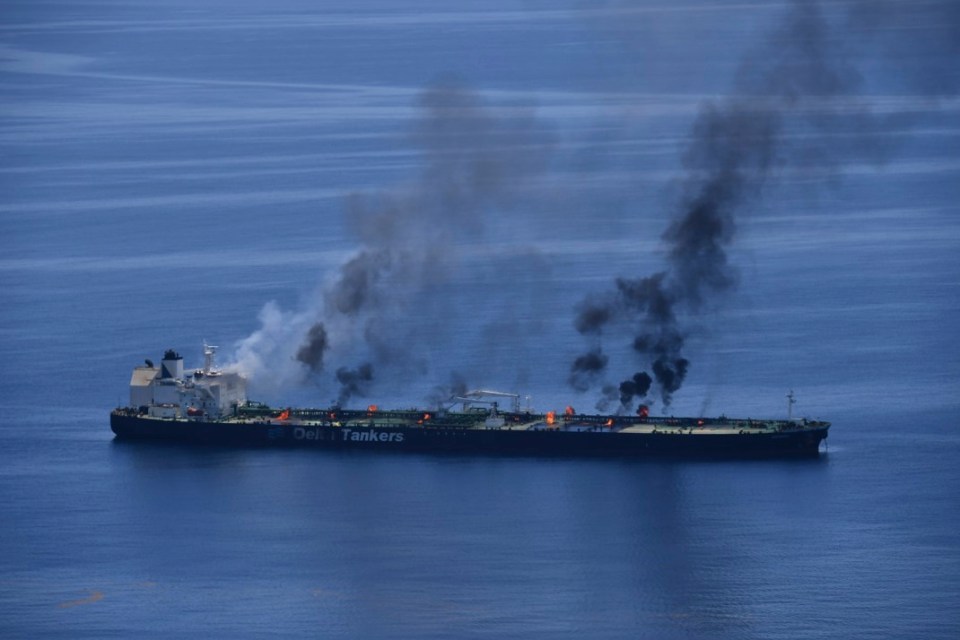 Smoke is still rising from the vessel in the days after the attack