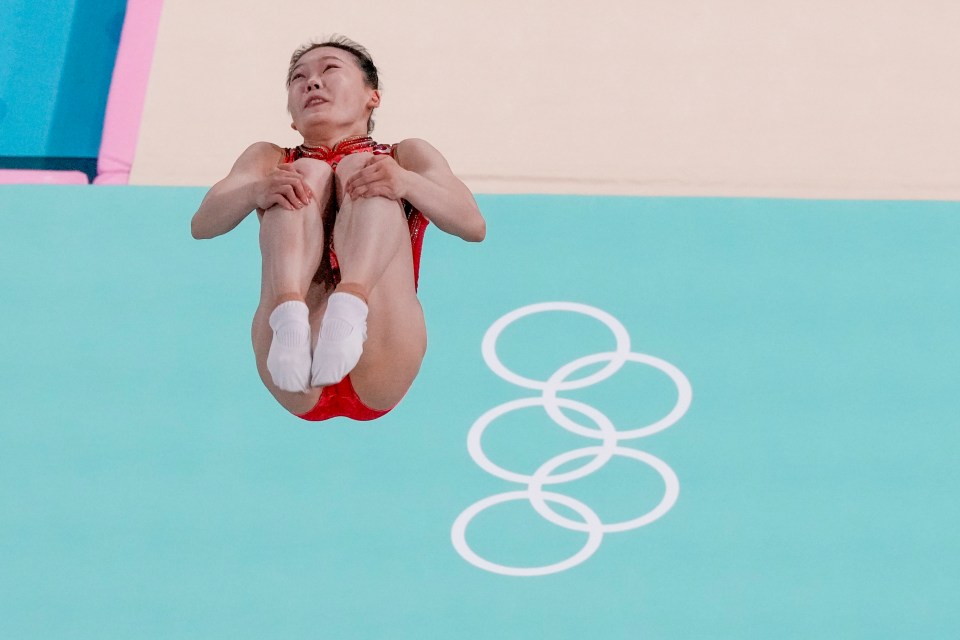 The Chinese athlete bounced off the trampoline