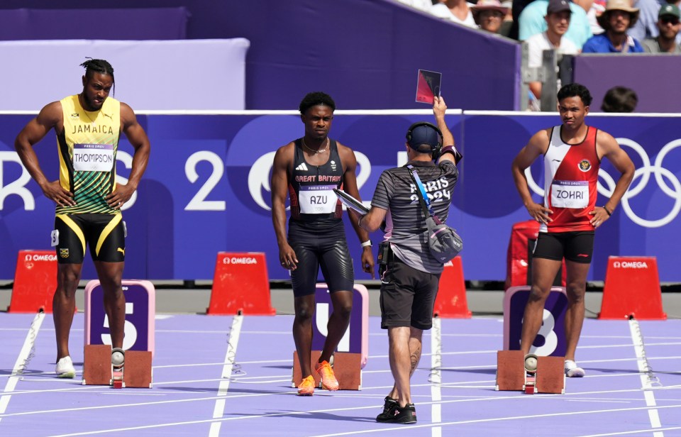 Jeremiah Azu was disqualified from the men's 100m