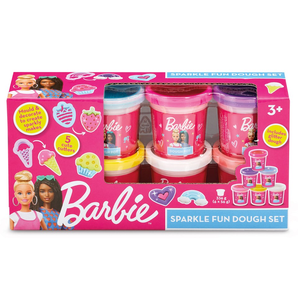 a box of barbie sparkle fun dough set