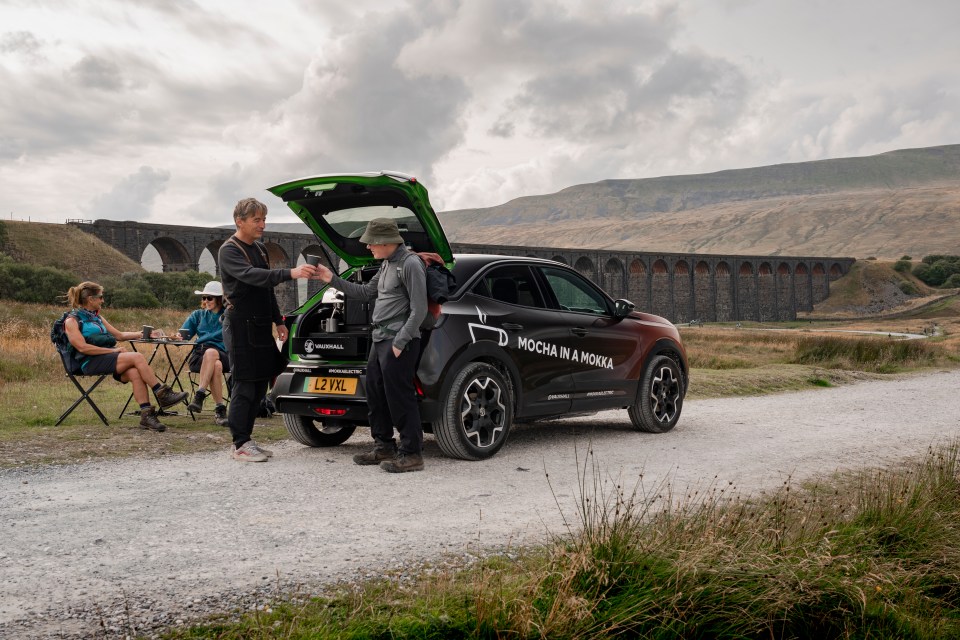 We used Vauxhall’s in-car coffee bar to give coffee to walkers attempting Yorkshire’s Three Peaks