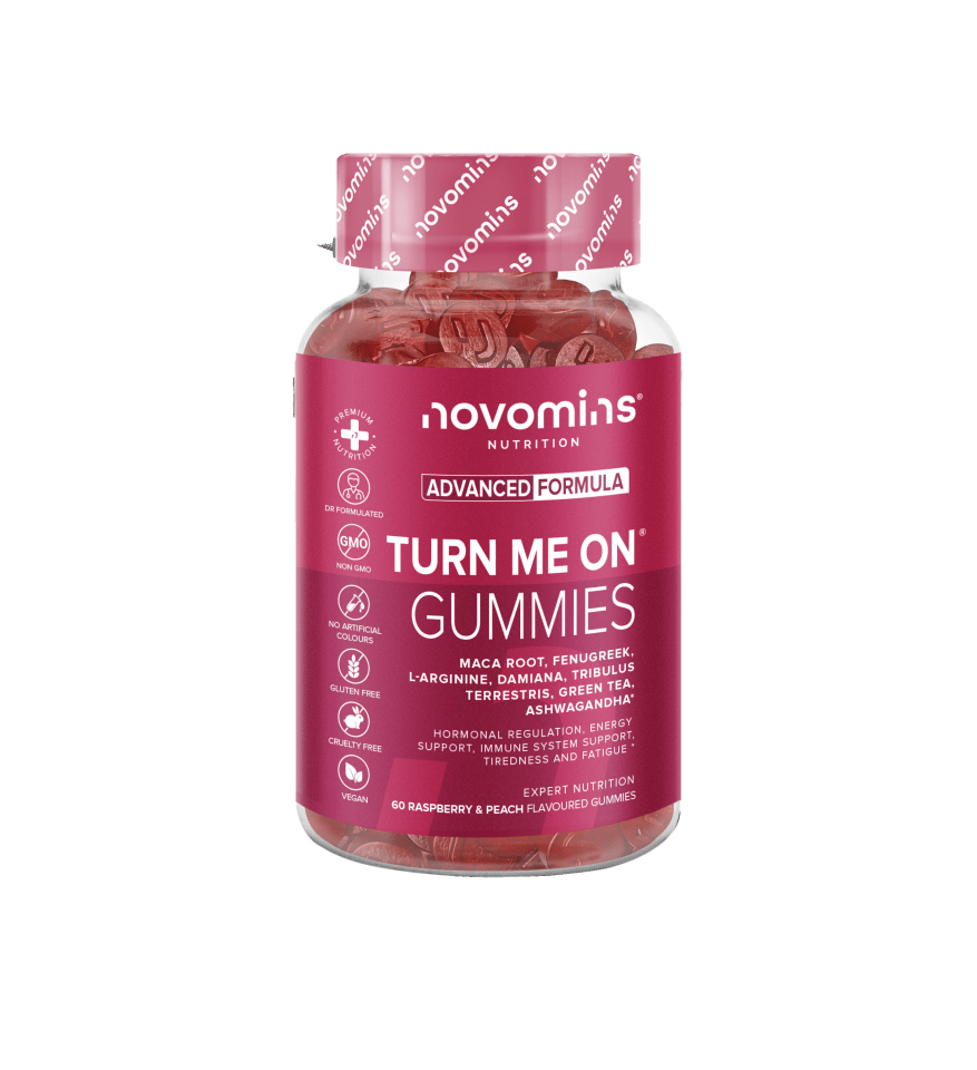 a bottle of novomins advanced formula turn me on gummies