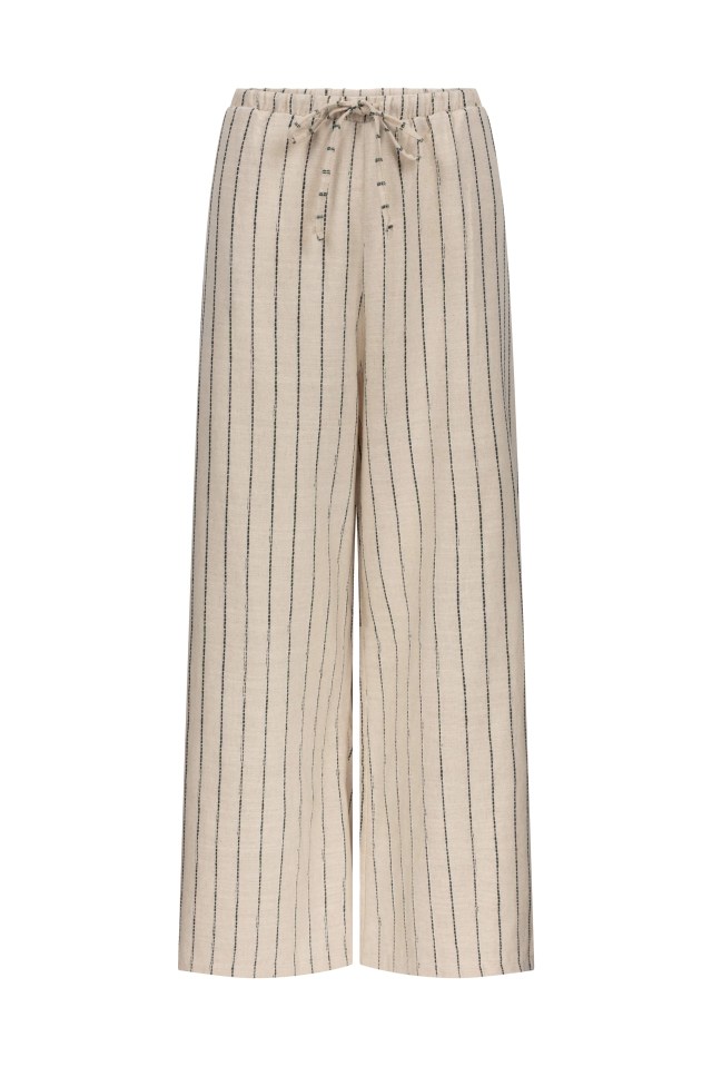 a pair of striped pants with a drawstring waist