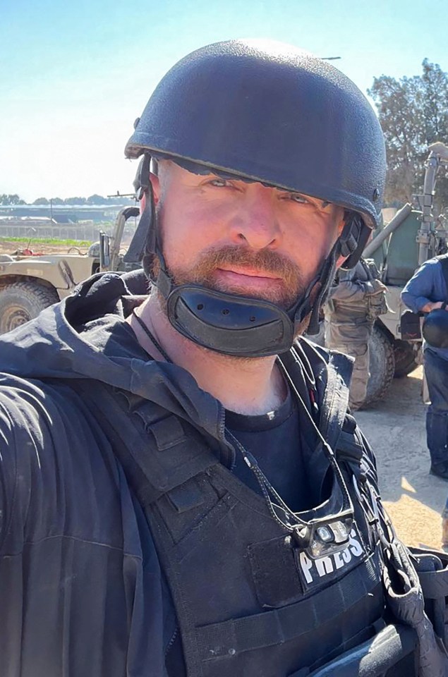 Reuters safety advisor Ryan Evans takes a selfie while working with a news reporting team near the border with Gaza in Be'eri, southern Israel