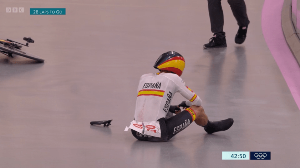 Spain's Albert Torres was sent flying after a collision with Belgian rider Fabio Van den Bossche