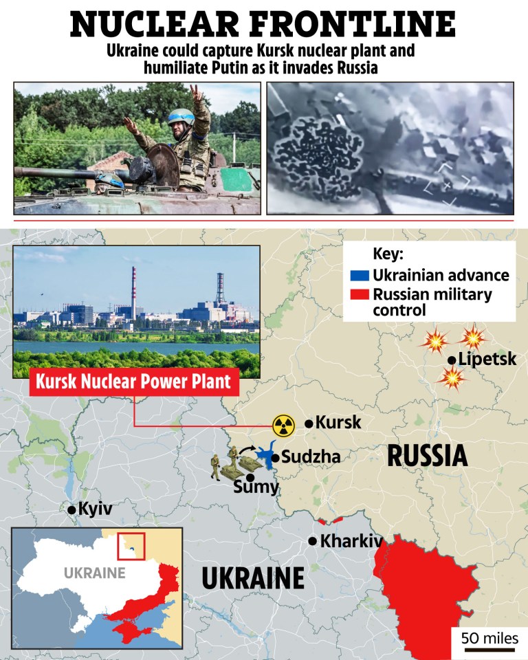 a map shows the location of the kursk nuclear power plant