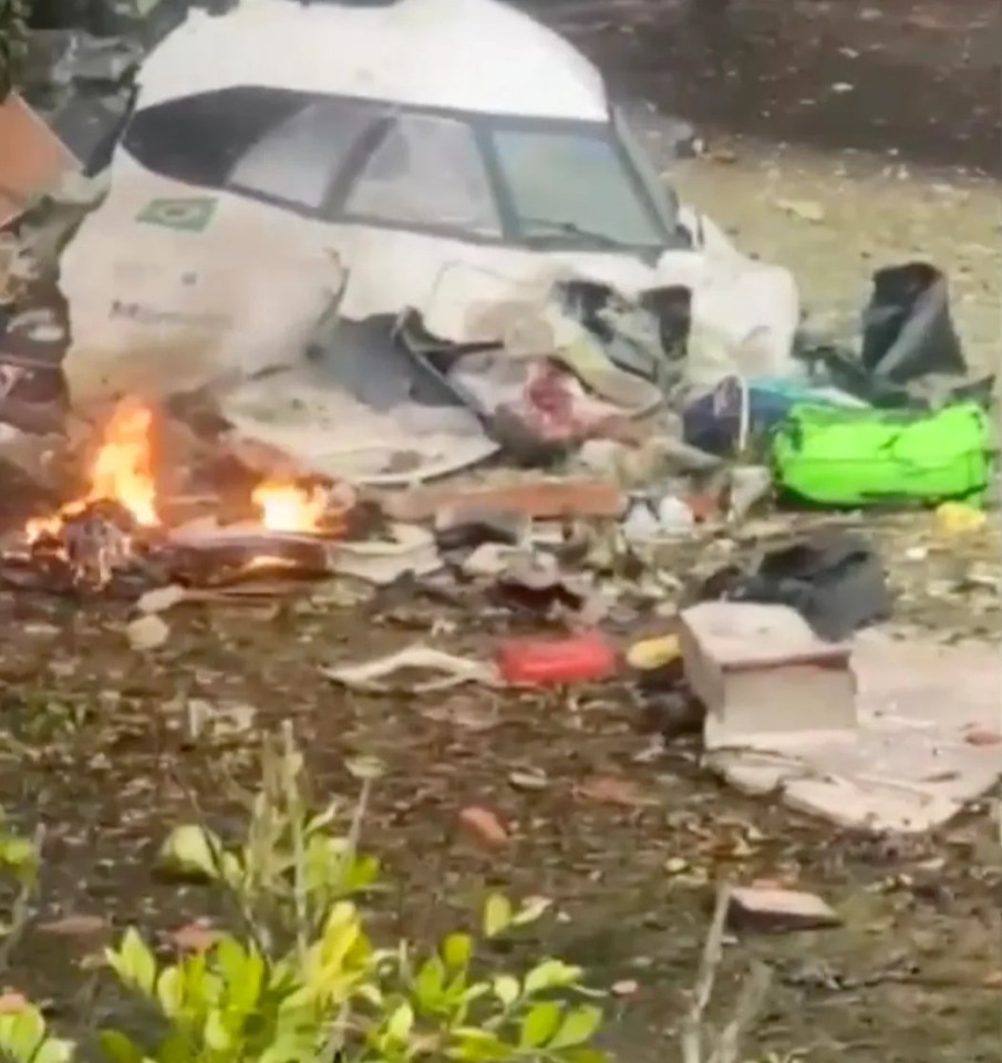 a plane that has crashed into the ground with a green flag on it