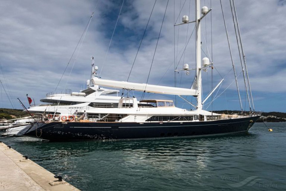 a large yacht is docked in a harbor with vessel finder written on the bottom