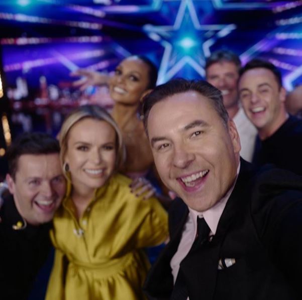 Amanda and David with BGT co-stars Ant McPartlin, Declan Donnelly,Alesha Dixon and Simon Cowell