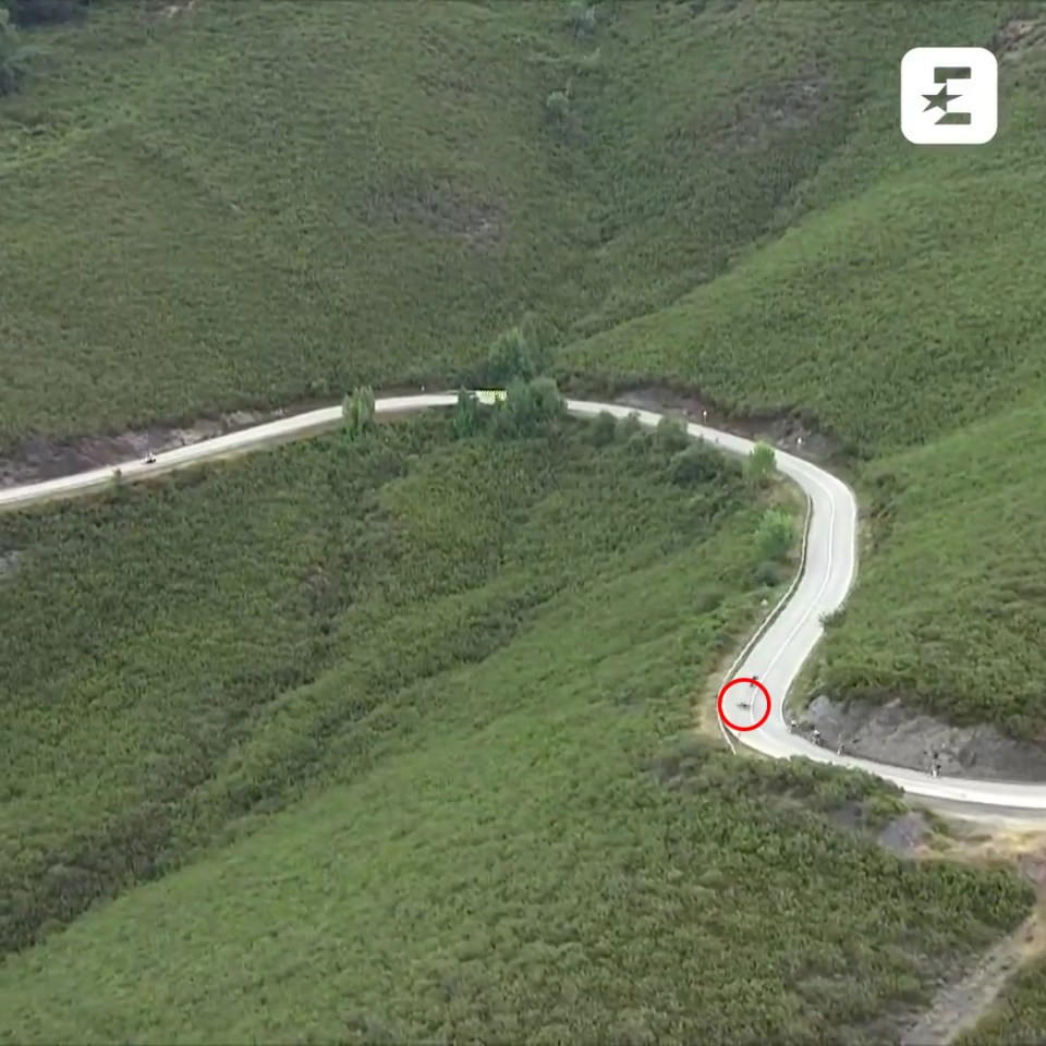 an aerial view of a road with the letter e on the bottom right