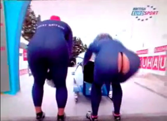 Gillian Cooke exposed her bum as she bent down to bobsled