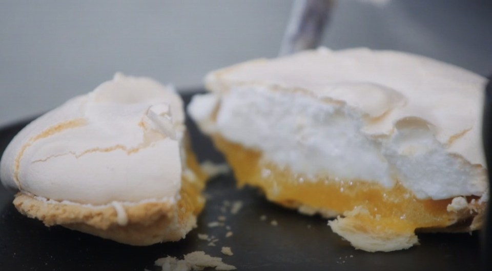 a close up of a pie with bbc written on the bottom