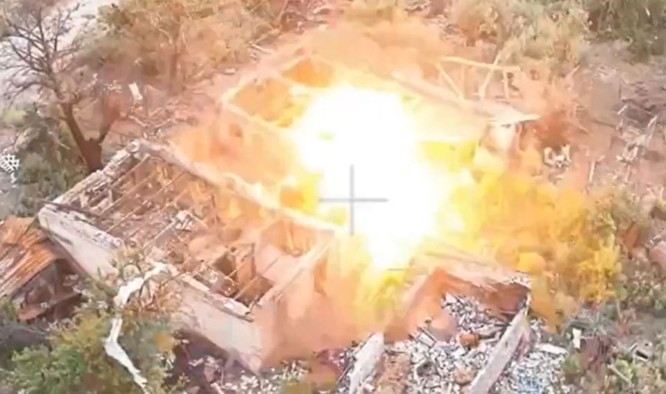 A Russian shelter is blown up in a Ukrainian drone strike