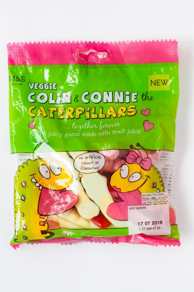 a bag of veggie colin and connie the caterpillars