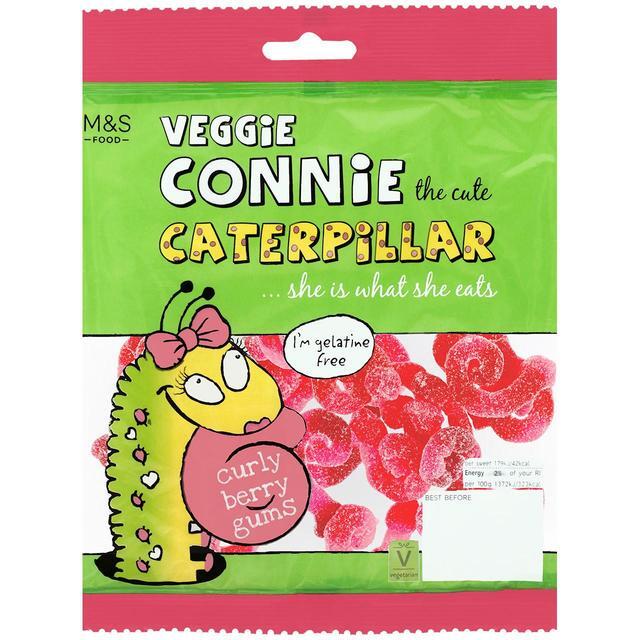 a bag of veggie connie the cute caterpillar curly berry gums