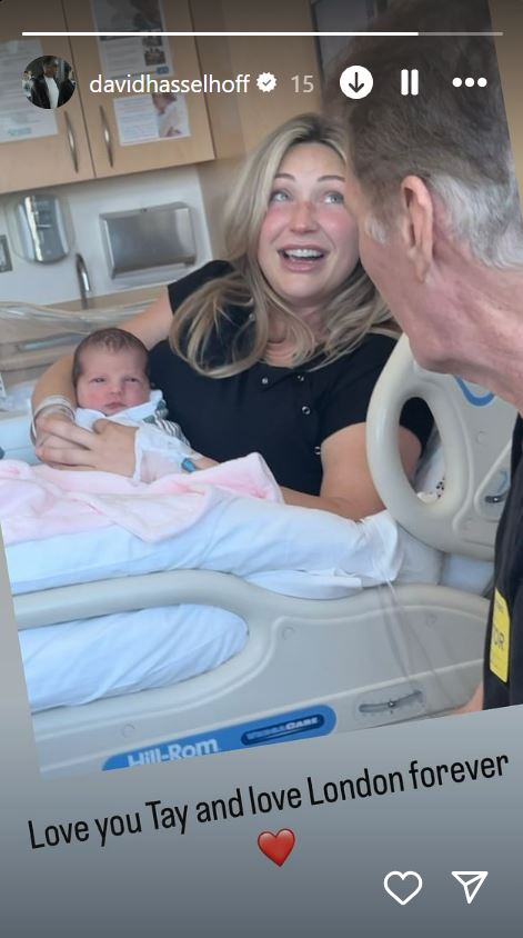 The Baywatch legend shared a photo of Taylor and her newborn