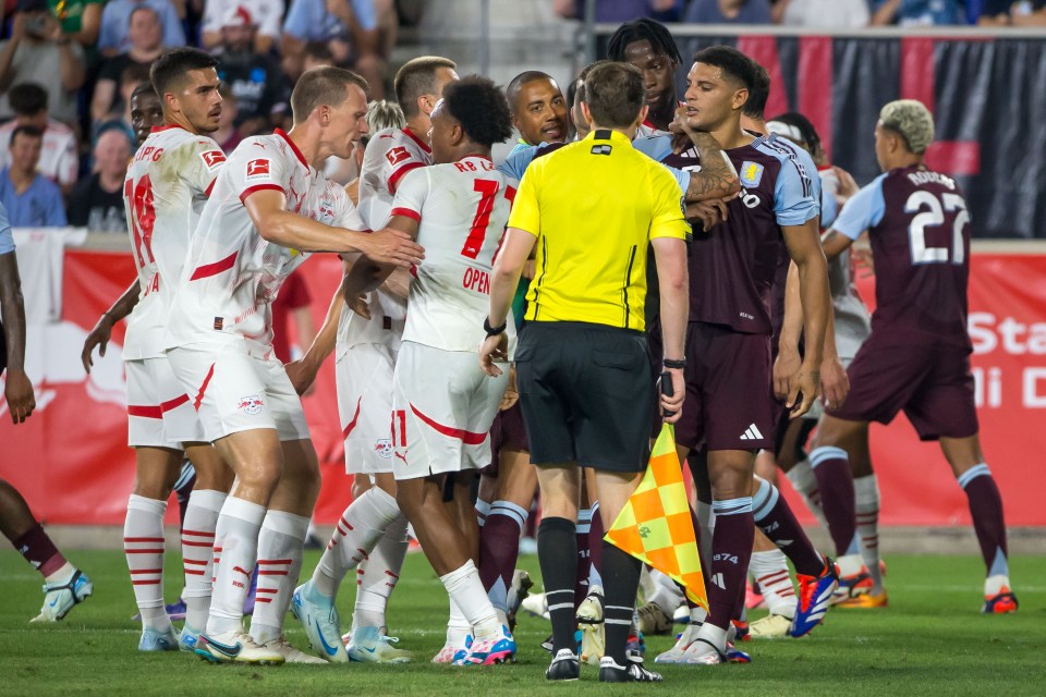 The two sets of players then got into a heated altercation all over the pitch