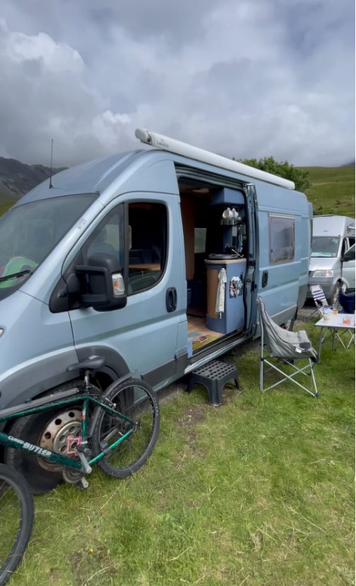 Sara's campervan was renovated by her father who did it all himself