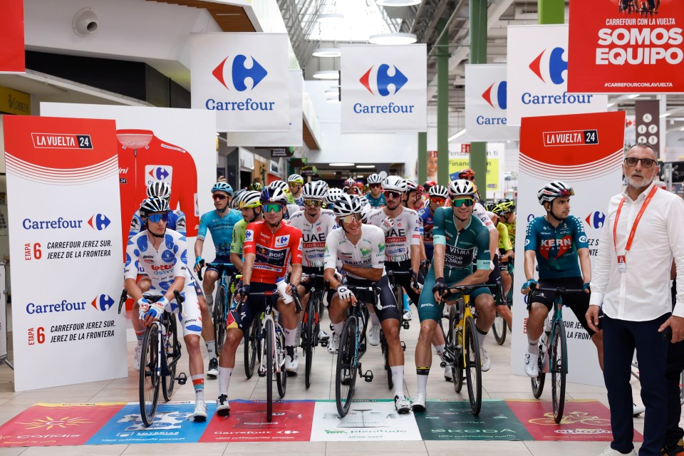 The start of the sixth stage of the Vuelta a Espana took place inside a Carrefour supermarket