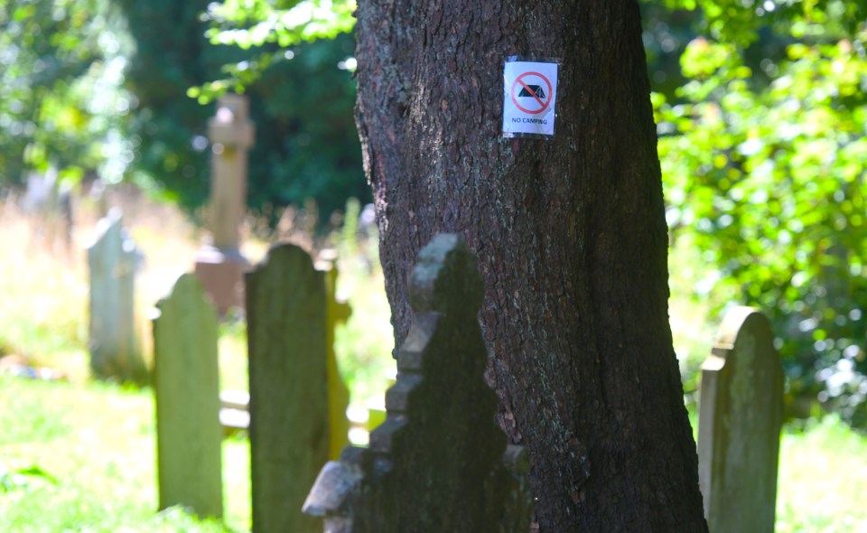 'No camping' signs have been put up around the graveyard