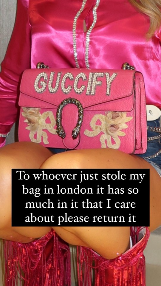 The Love Island star shared a snap of the bag that was stolen on her Instagram Stories