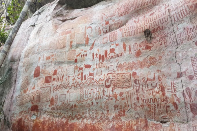 This slate, from a the rock walls of Cerro Azul, is thought to have been drawn as far back as 10,500 BC, however, they are yet to be formally dated