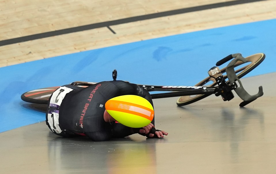 Team GB's Oliver Wood was knocked off his bike by a Dutch rider