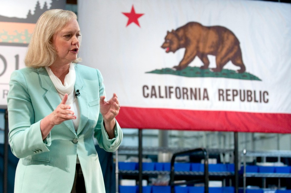 a woman stands in front of a california republic flag