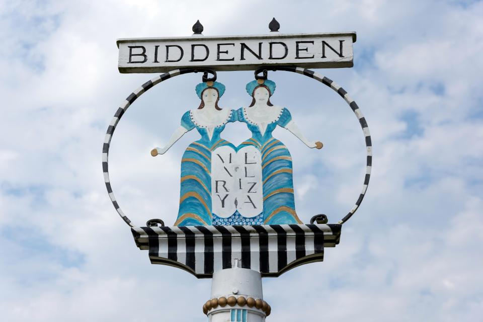 Motifs to the Biddenden Maids are dotted throughout the village