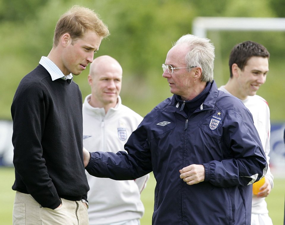 Prince William talks with the England Coach Sven Goran Eriksson during training in 2006