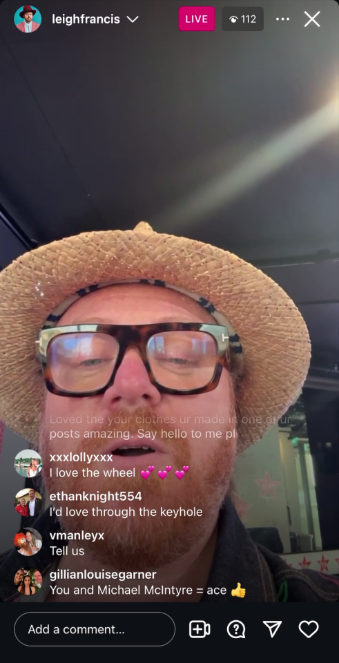 The comedian told fans on an Instagram Live today