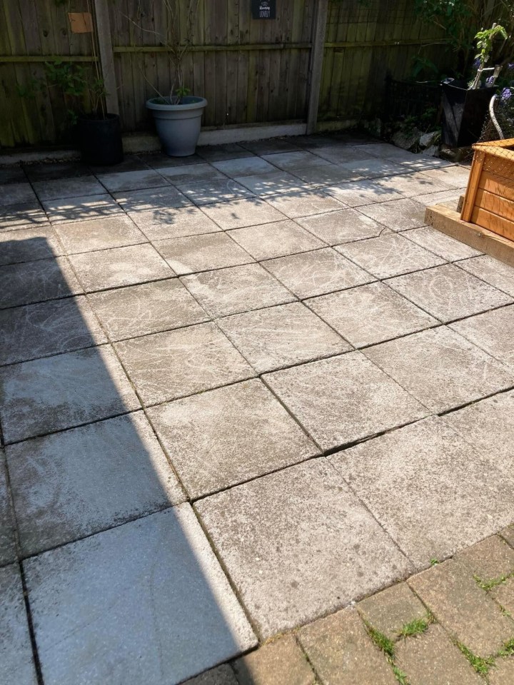 a patio with a sign that says ' i love you ' on it