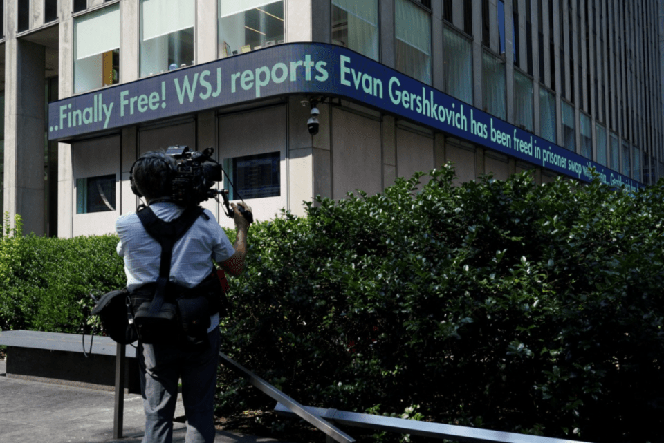 News Corp headquarters banner shares news of Evan's release on Thursday