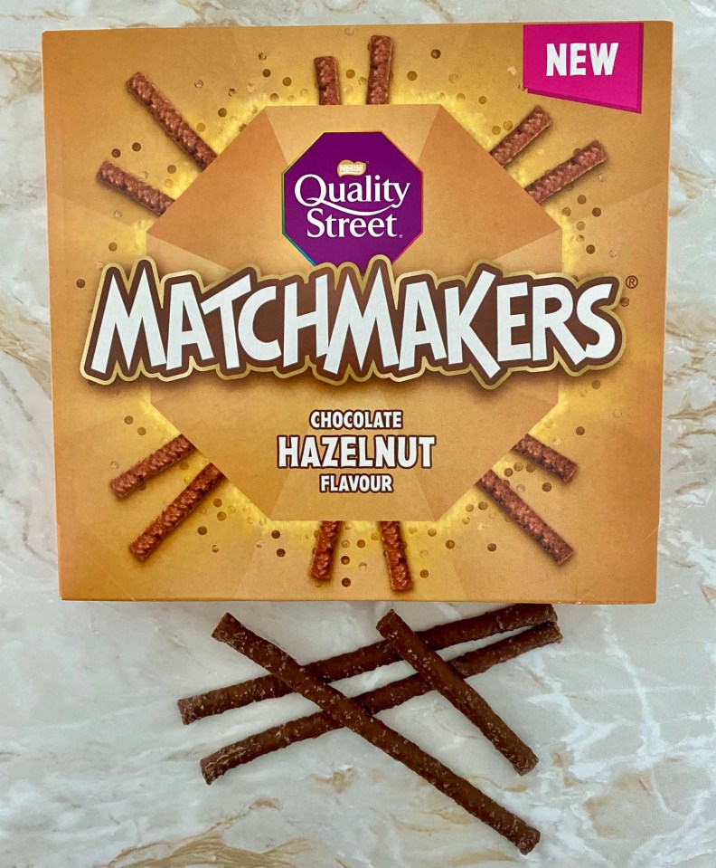 a box of quality street matchmakers chocolate hazelnut flavour