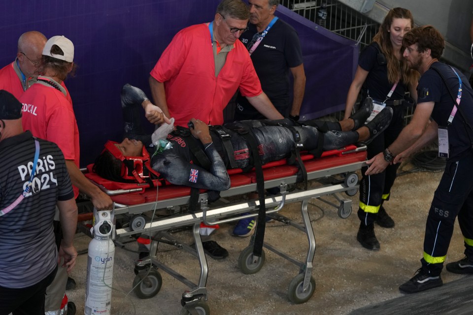 Kye Whyte was stretchered away after a crash in the semi-final of the men's BMX race